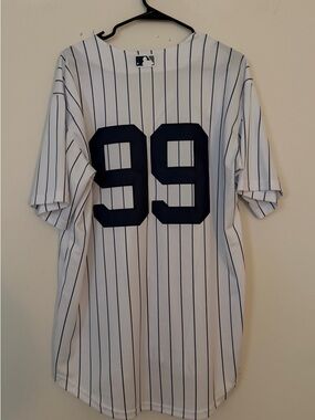 MLB White Pinstripe Jersey with Navy Accents #99